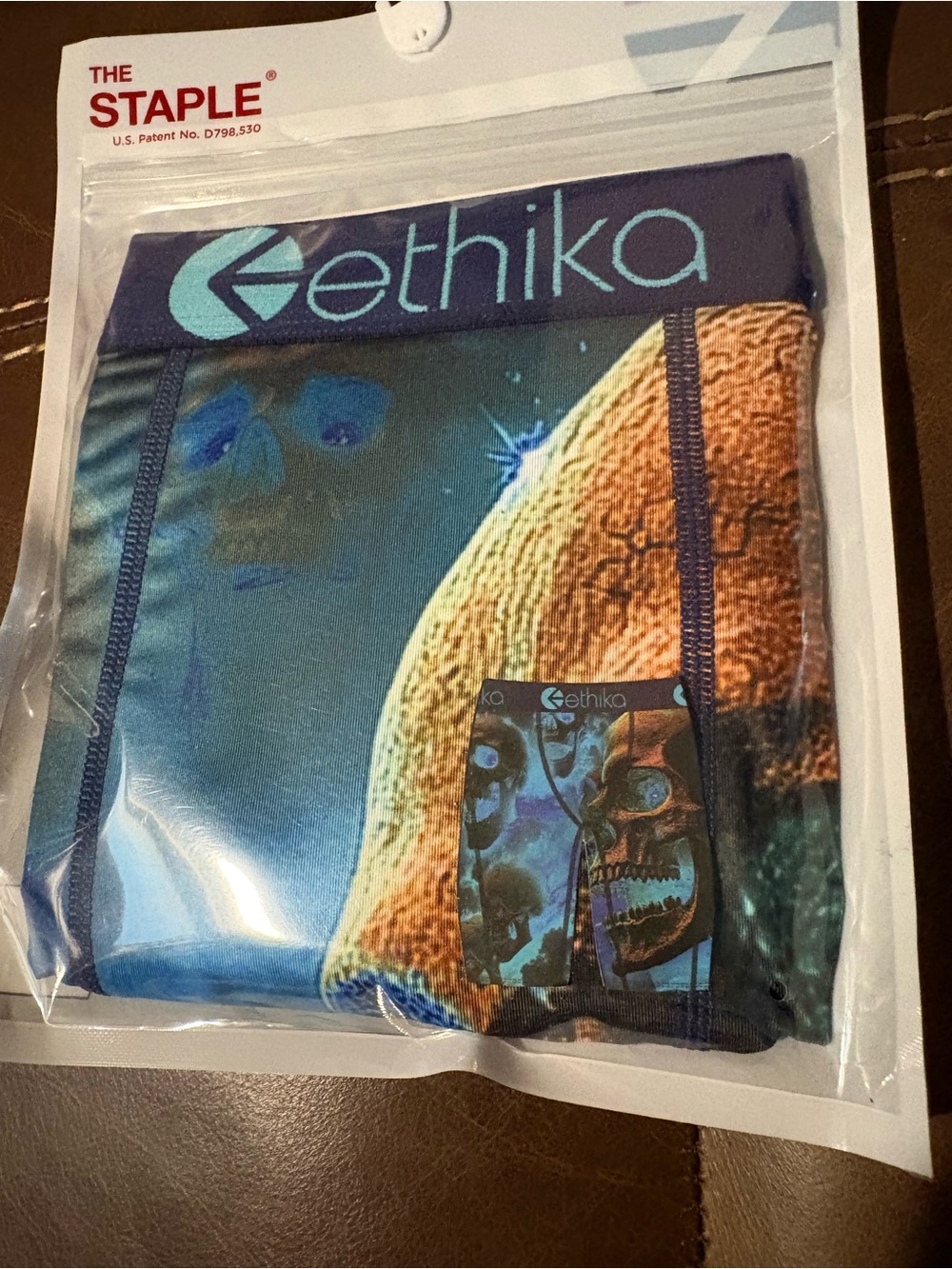 ethika mens One-Piece Briefs in Blue and Teal - Graphic Skull Print